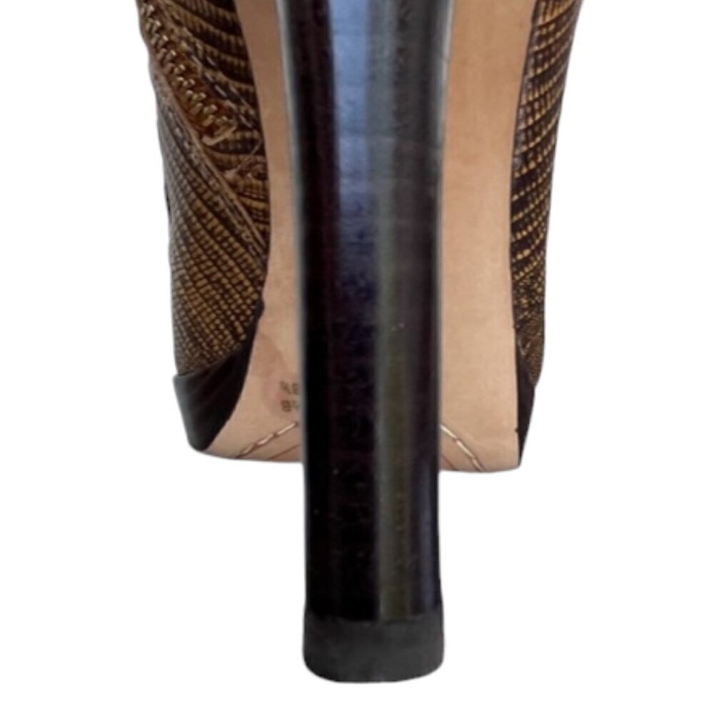 Vince Camuto Brown VC-Night Woven Leather Peep Toe Side Zipper 4.5" Shoes 8.5B - Picture 8 of 16